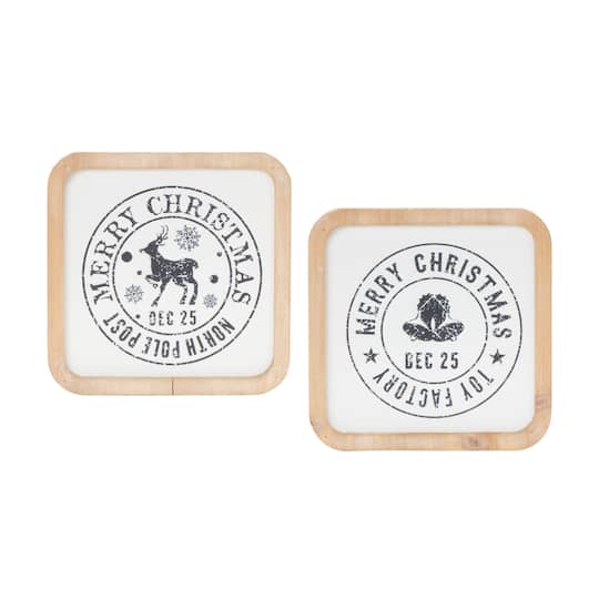 Reindeer & Bells Holiday Mail Stamp Plaque Hanging Wall Décor Set